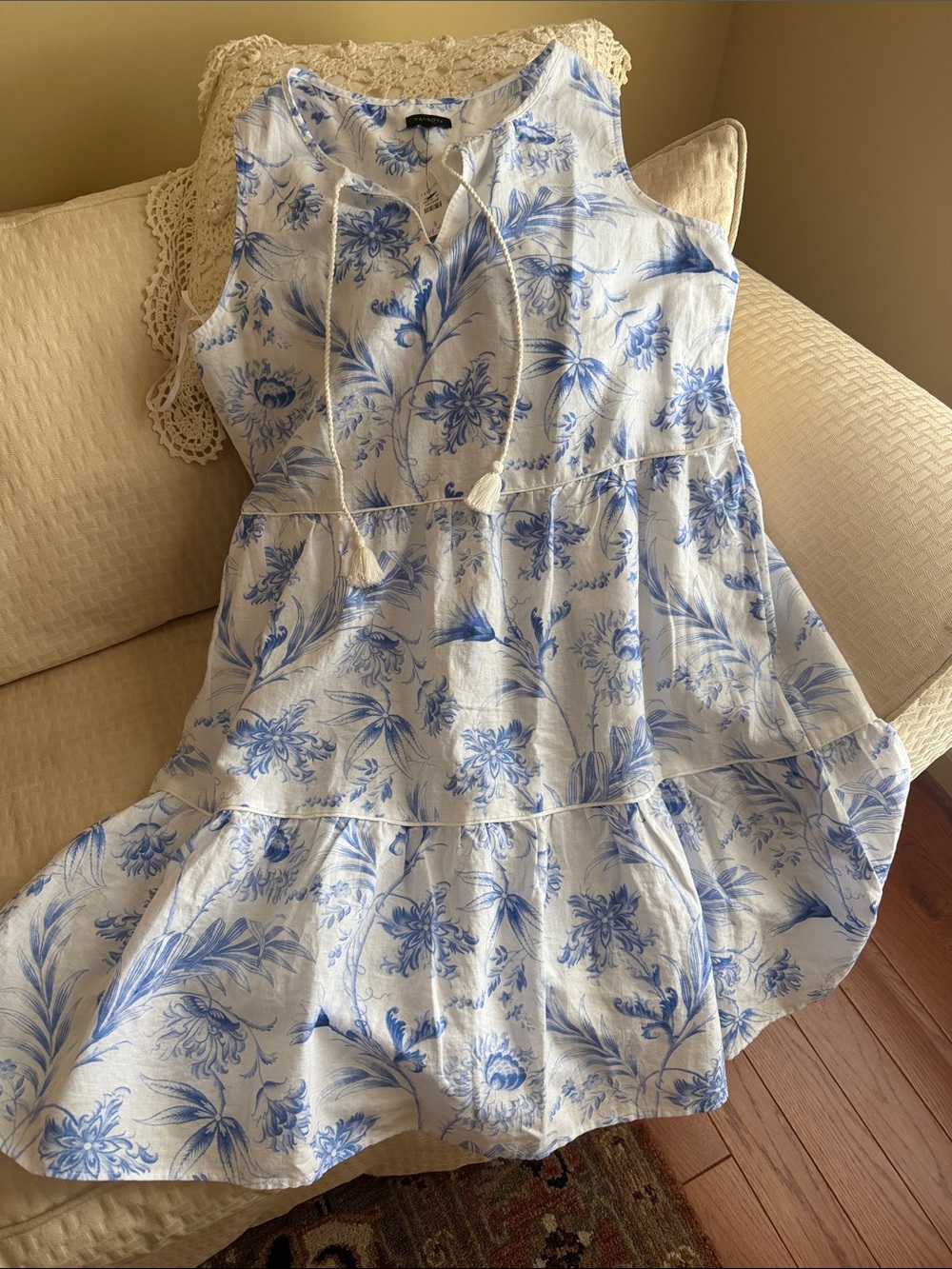 Women’s Blue Floral Tiered Sleeveless Dress